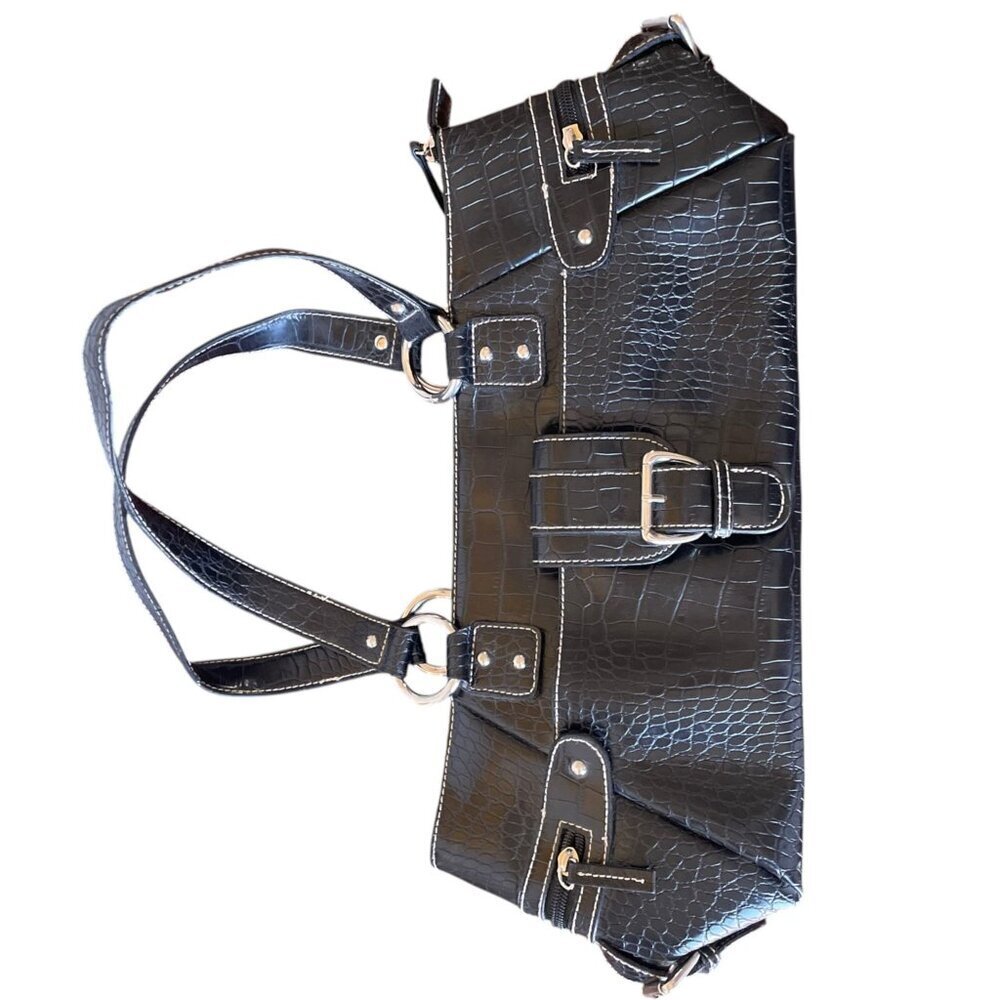 Y2K Vegan Leather Croc Embossed Rectangle Shoulder Bag 2000's Vintage - Picture 13 of 13